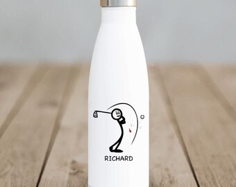 Personalised Golf Thermal Leakproof Water Bottle, Mens Humour Golf Sketch Stainless Steel Bottle, Funny Golf Stick Golf Insulated Bottle