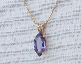 14K Gelbgold Amethyst Marquise Anhänger Halskette