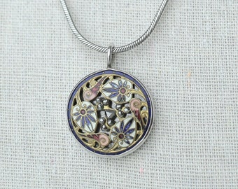 Sterling Silber Bezel Set Antike Knopf Anhänger mit Schlangenkette