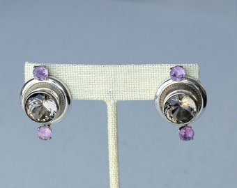 Große Sterlingsilber Rauchquarz und Amethyst Ohrstecker/Tropfen, Darla N