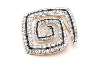 Swarovski Crystal Black Enamel, Schwan signiert, Spiral Pin Brosche