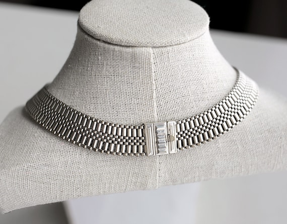 Rare Art Deco Woven Chain 16" Choker Necklace wit… - image 4