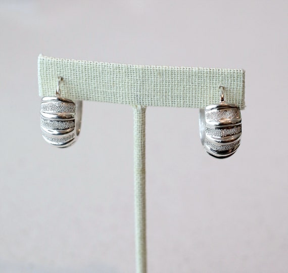 Substantial Carved Sterling Silver Hoop Earrings,… - image 1