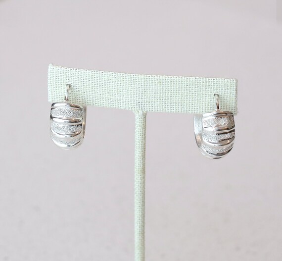 Substantial Carved Sterling Silver Hoop Earrings,… - image 2