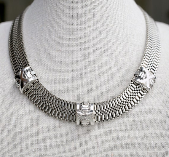 Rare Art Deco Woven Chain 16" Choker Necklace wit… - image 1