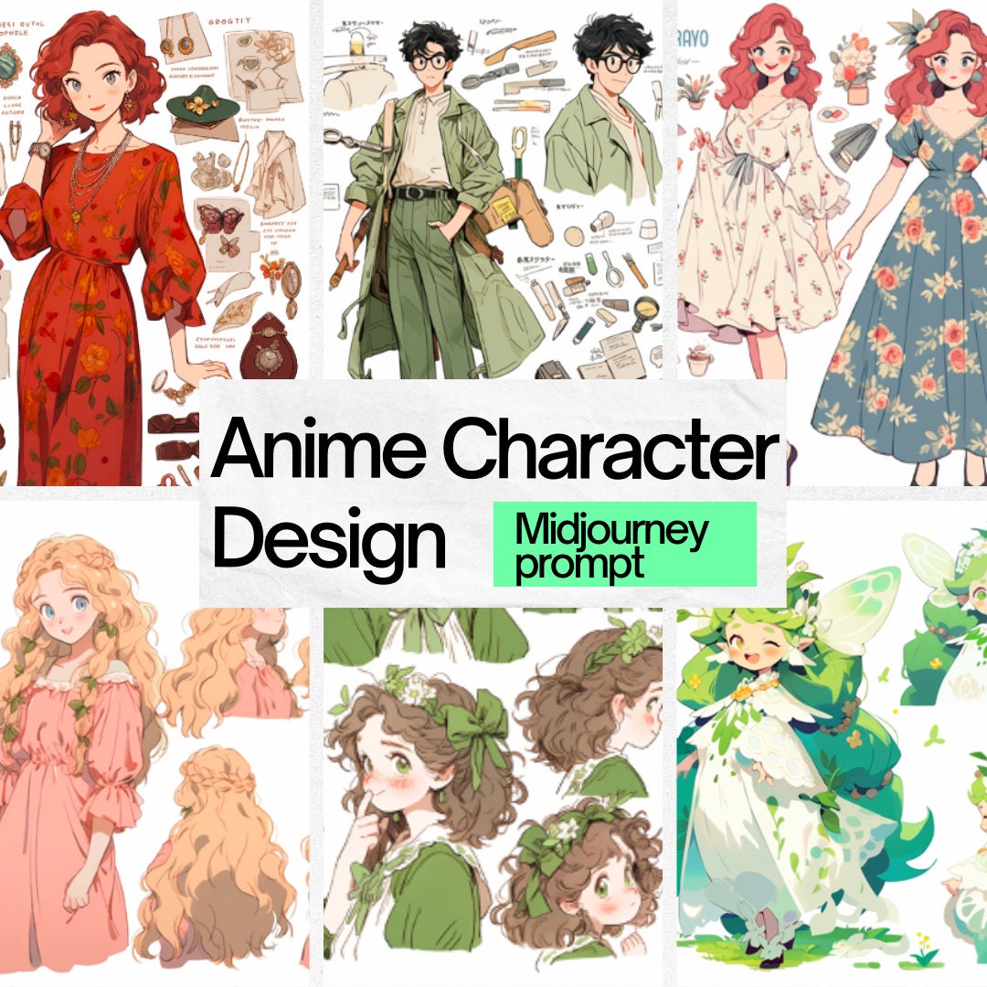 Midjourney Prompt Anime Character Design Sheet, Vtuber Design