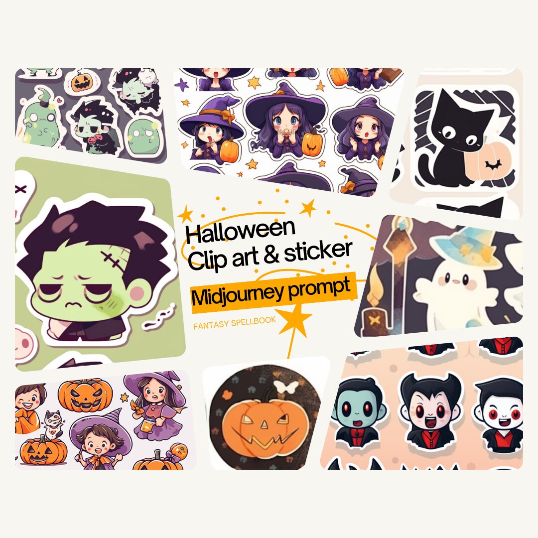 Midjourney Prompt Sticker Halloween AI Art Prompt Cute Clip - Etsy
