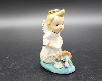Vintage Hand Painted Angel with Flower Pot, Made in Japan by Chase