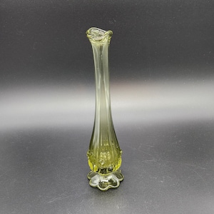 Vintage MCM Fenton Green Swung Bud Vase, Rose Pattern