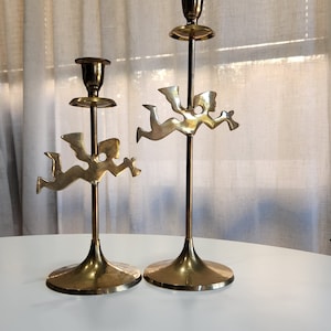Vintage Brass Angels Cherubs Candlesticks, Set of 2