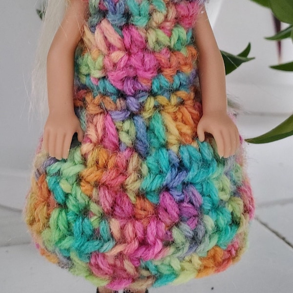 For beginners Crochet pattern designed to fit 5 1/2 inch Chelsea doll Mix color Spring dress wool Digital pattern 3090 DIY