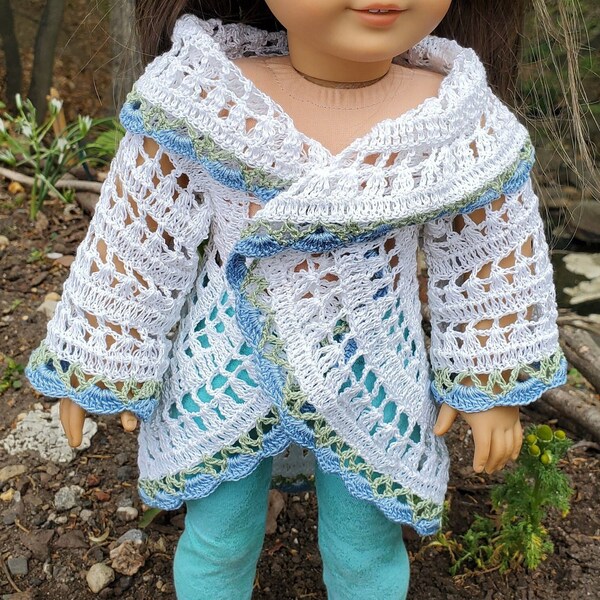 OOAK Handmade unique lace CARDIGAN wrap cotton thread designed to fit 18" AG and Our Generation doll ready for shipping #141414