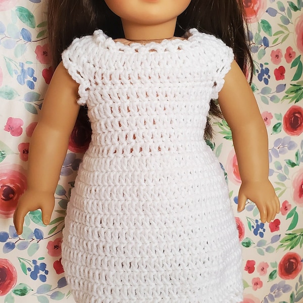 Crochet pattern for beginners White DRESS acrylic yarn for 18 inch doll #1099 easy to make DIY written crochet pattern
