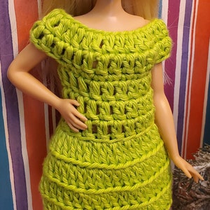 For beginners Crochet pattern for curvy 11.5&quot; doll mini dress Lime cotton DRESS Digital pattern 3064 DIY
