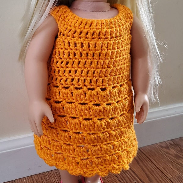 For beginners crochet pattern orange summer DRESS cotton yarn for 18 inch doll #1105 easy to make DIY written