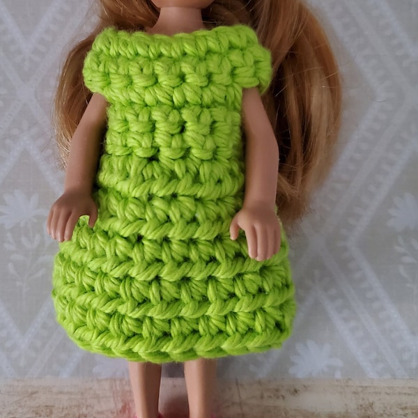 Crochet pattern for beginners designed to fit like Chelsea 5 1/2 inch doll Lime cotton DRESS Digital pattern 3066 DIY