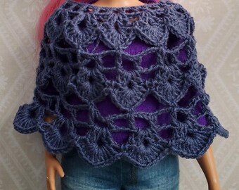 Handmade Crochet Blue Poncho: Curvy 11.5" Doll Clothing