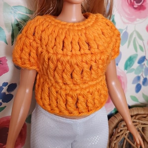 Orange short T-SHIRT soft cotton yarn to fit curvy 11.5&quot; doll crochet pattern for beginners #3085 DIY EASY
