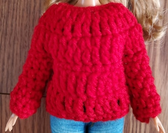 Crochet Pattern: Red Sweater for Curvy 11.5" Doll (Digital Download)