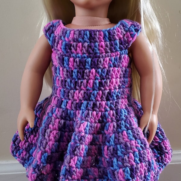 For beginners Pink mix DRESS acrylic yarn for 18 inch doll #1100 easy to make DIY written crochet pattern