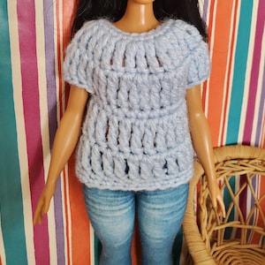 Crochet pattern easy for beginners for curvy 11.5&quot; doll Blue T-SHIRT soft baby acrylic #3078 DIY EASY over the head