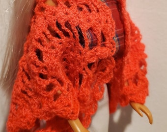 Crochet Lace Shawl for doll 11.5" handmade Pink Wool Wrap
