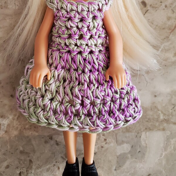 Crochet pattern to fit Chelsea 5 1/2 inch doll Lavender olive green DRESS acrylic Digital pattern 3101 DIY for beginners