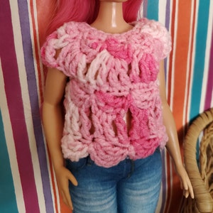 Crochet pattern easy DIY Pink T-SHIRT with shells soft acrylic for curvy 11.5&quot; doll crochet pattern #3080
