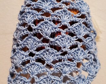 Handmade Crochet Lace Shawl: Blue Cotton Doll Accessory