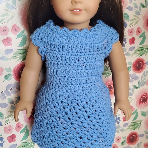 For beginners Blue DRESS acrylic yarn for 18 inch doll #1097 easy to make DIY written crochet pattern