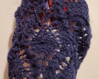 Handmade Crochet Lace Shawl Wrap: Navy Wool for 11.5" Doll