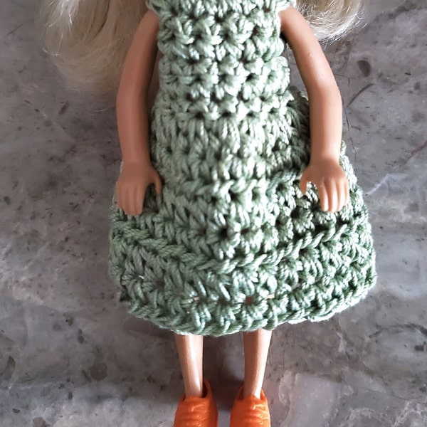 Crochet pattern for like Chelsea 5 1/2 inch doll Olive green DRESS acrylic Digital pattern 3103 DIY for beginners