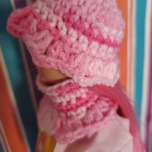 Crochet pattern SET Hat and Neck Warmer pink winter cotton for curvy 11.5&quot; doll 3072