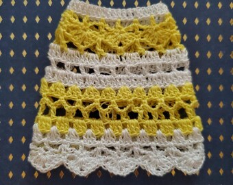Handmade Crochet Poncho: White & Yellow Cotton for 11.5" Doll