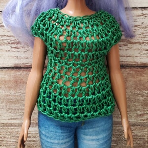 Crochet pattern Green T-shirt cotton thread for curvy 11.5&quot; doll 3095