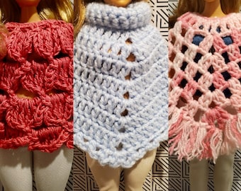 Handmade Crochet Poncho Wrap: Curvy 11.5" Doll Clothes
