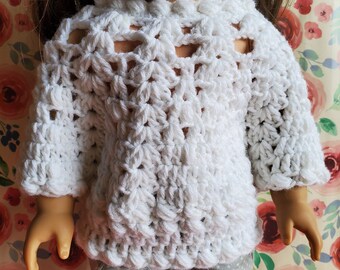 Handmade Crochet Poncho: White Acrylic Sweater for 18" AG Doll