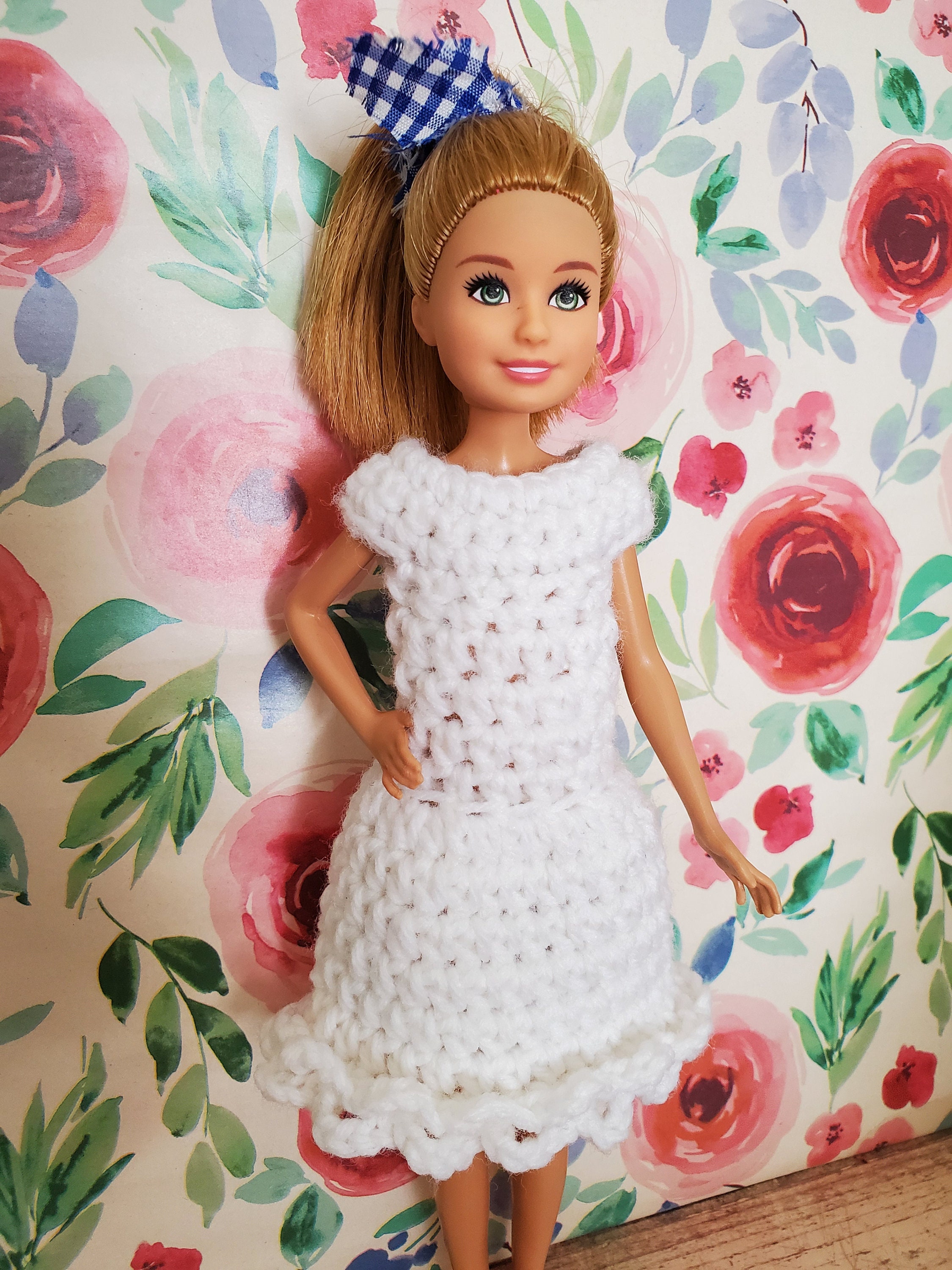 For Beginners Barbie Crochet Pattern DIY White Acrylic DRESS for Barbie
