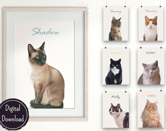 Custom Pet Portrait From Photo, Custom Cat Portrait, Cat Memorial Gift, Pet Loss Gift, Dog Portrait, Personalized Cat Watercolor Painting