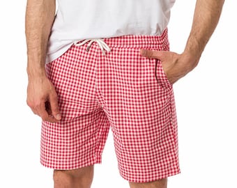 Suvi NYC Men's Checkered Pattern Shorts. Bermuda Casual Summer 100 % Quality Turkish  Cotton