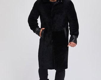 Suvi NYC men's shearlings winter overcoats. 100 % Turkish Sheepskin. Luxurious shearlings for men. Black and Blue.