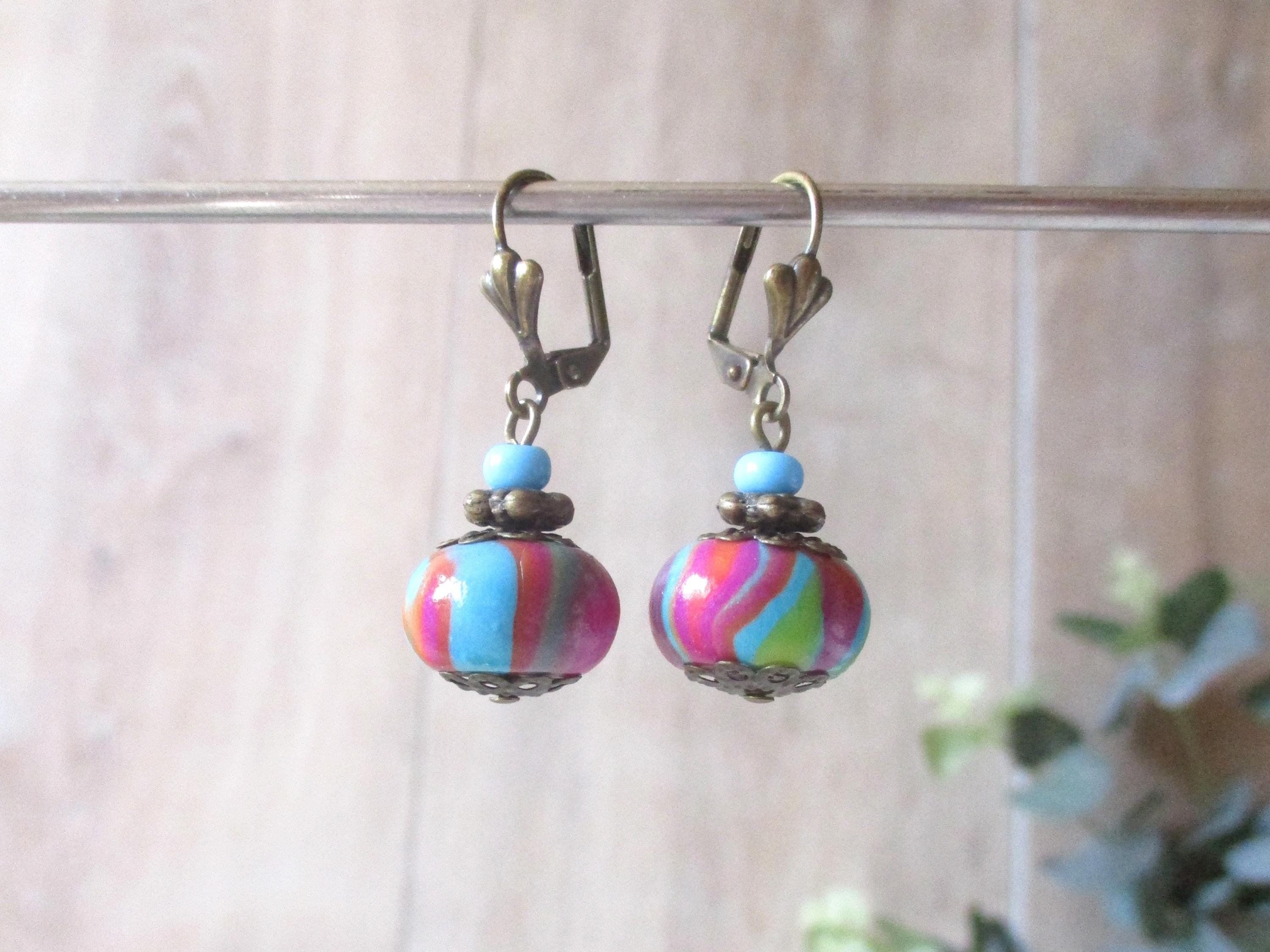 Boucles D'oreilles Fantaisie OriginalRose Fuchsia/noir/argenté En Cuir - Clip - Neuf Avec étiquettes