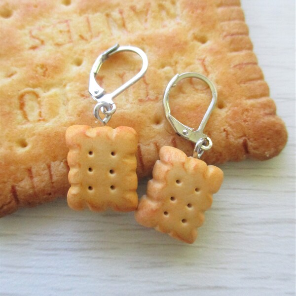 boucles d’oreilles gourmandise / mini biscuit en pâte polymère FIMO / dormeuse acier inox, option clip ou crochet /faites main, uniques