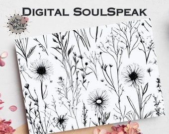 Floral Printable Card: Black Ink Design, Blank Inside (5.5 x 4.25)