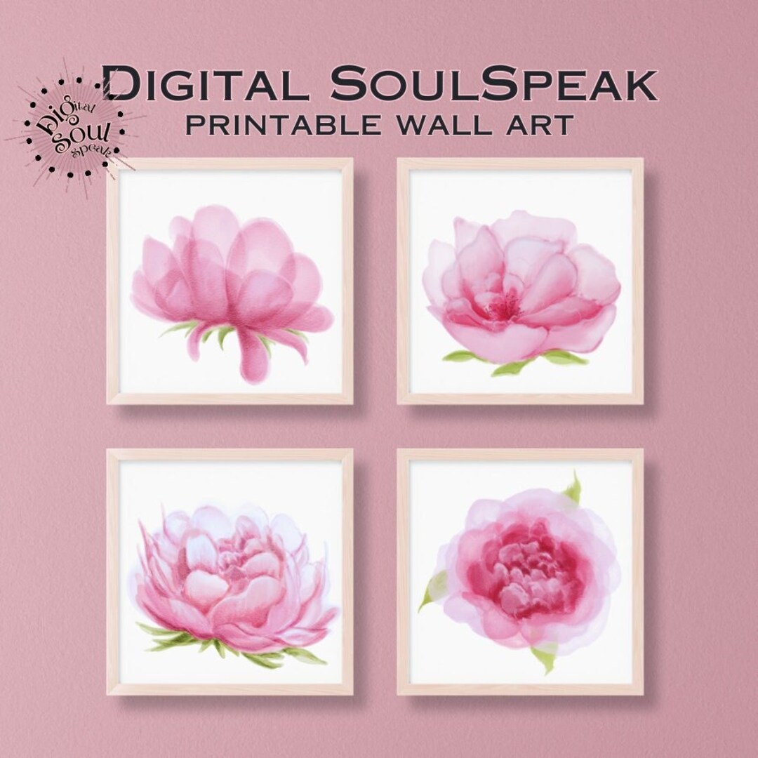 Printable Wall Art | Pink Floral Wall Art Set of 4 | Square Images ...