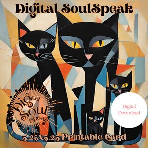 Carte imprimable | Cartes imprimables 5 x 5 chats noirs modernes série III | Blanc à l'intérieur