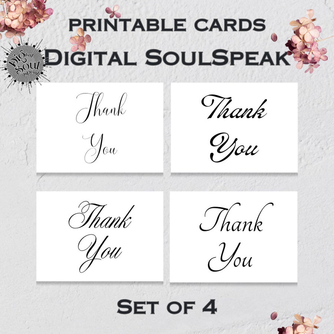 Calligraphy Thank You Cards: Printable Blank Card Set (digital Download ...