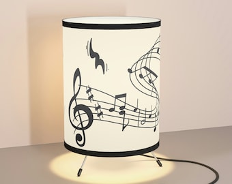 Tripod Lamp with High-Res Printed Shade | Music Notes & Treble Clef | USCA