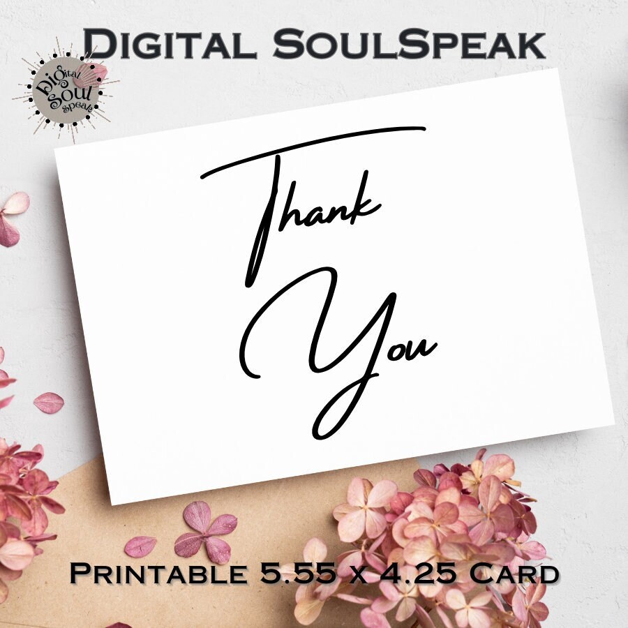 Thank You Card | Blank Inside | 5.5 x 4.25 Printable Card III | Calligraphy Script