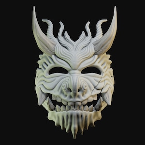 Oni Mask 2 Dragon Horn Happy Face 3D printing file stl